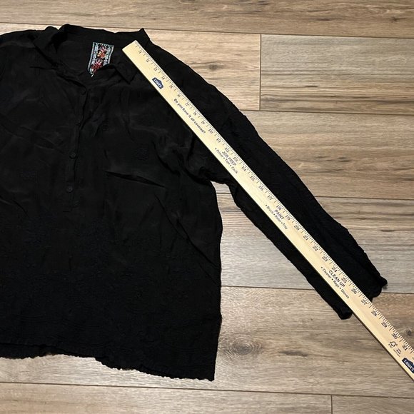 Johnny Was Antik Lace Collared Blouse SZ Small Long Sleeve Embroidered Black - Picture 7 of 14